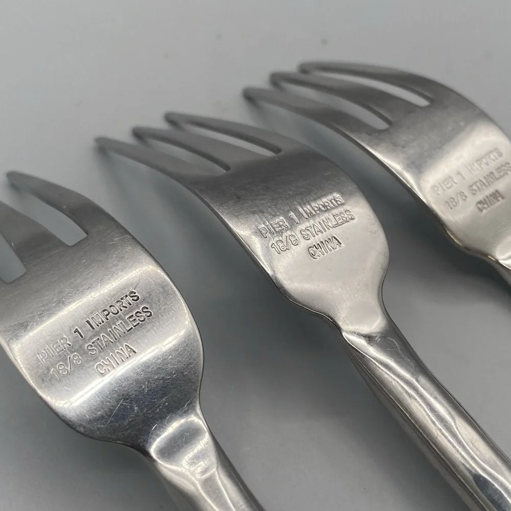 Pier One PII16 SALAD FORKS 3pcs Hammered Glossy China 18/8 Stainless Dessert